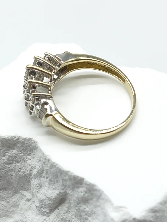 Vintage 14k Yellow Gold Triple Row Diamond Pyramid Cocktail Ring - Picture 11 of 12